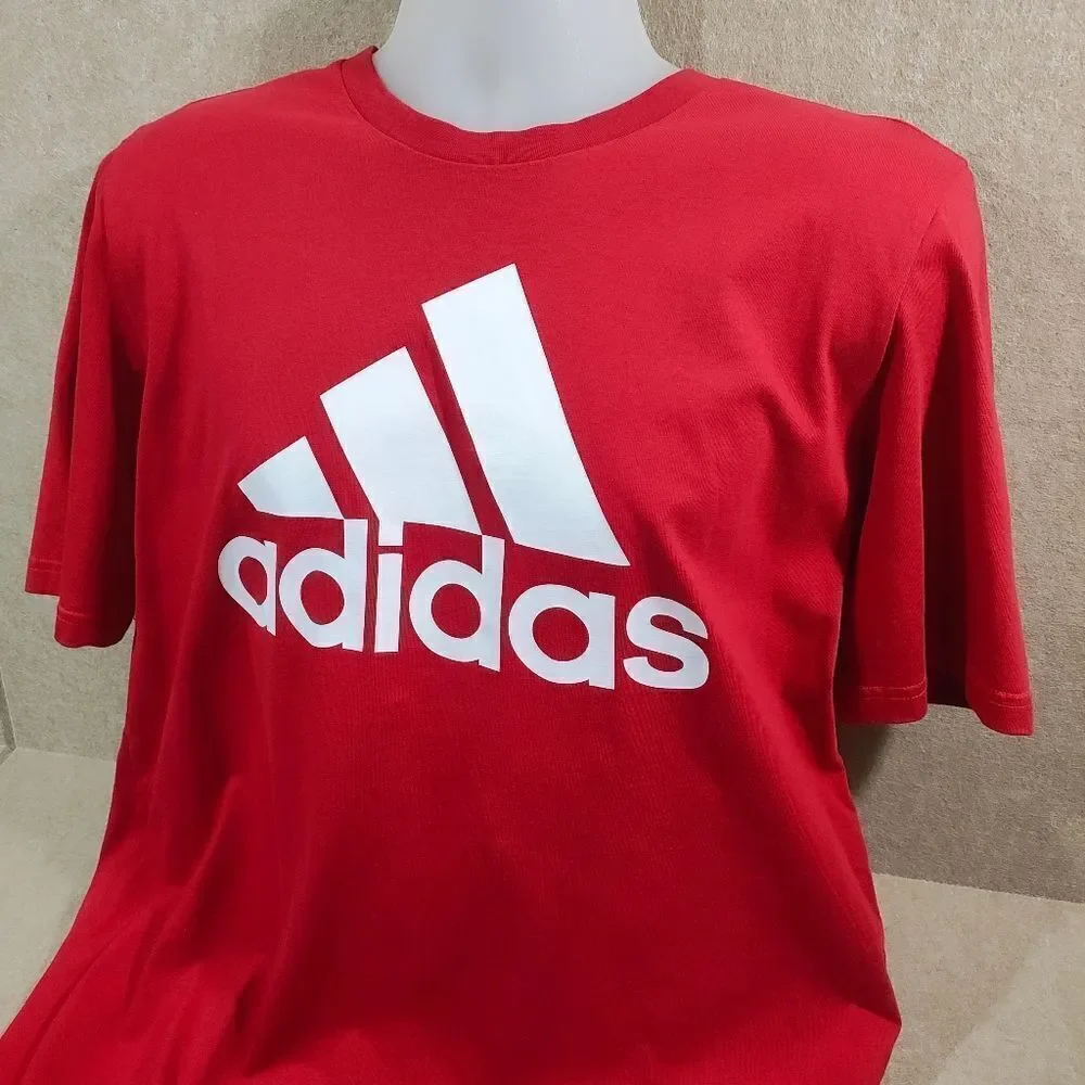 Adidas Men's Red Big Logo Short Sleeve T-Shirt #C